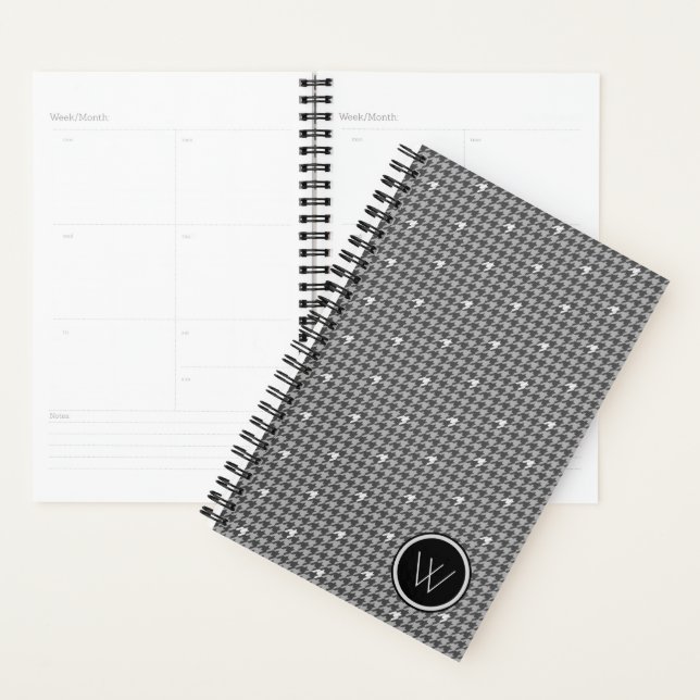 Planificateur Houndstooth Gris avec Accent Argenté (Devant avec enveloppe)