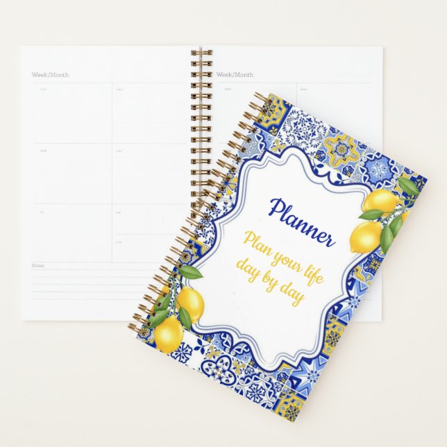 Planificateur Méditerranéen Bleu & Blanc au Citron (Devant avec enveloppe)