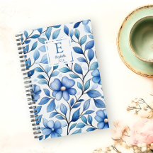Planificateur mensuel et hebdomadaire floral bleu 