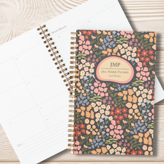 Planificateur mensuel hebdomadaire à monogramme fl (Monogrammed Floral Planner)