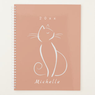 Planificateur Minimaliste Chat Blanc Sur Fond Rose