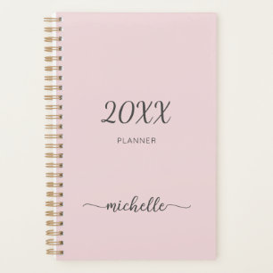 Planificateur minimaliste rose poudré à monogramme
