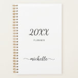 Planificateur minimaliste simple nom monogrammé bl<br><div class="desc">Agenda personnalisé 2023 ou de n'importe quelle année au design minimaliste, simple, féminin et élégant avec monogramme et nom en lettres cursives blanches. Ce design présente votre prénom dans un joli style de lettrage manuscrit avec fioritures et typographie de signature (ou calligraphie) en noir sur fond blanc. Ceux-ci sont faciles...</div>
