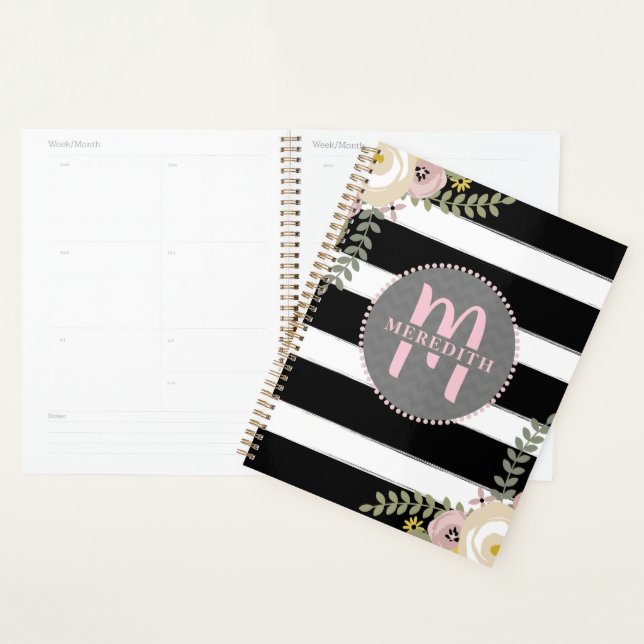 Planificateur Monogramme Dusty Floral Stripes (Devant avec enveloppe)