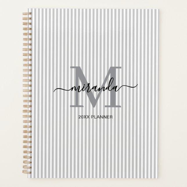 Planificateur Monogramme Gris Sophistiqué (Devant)