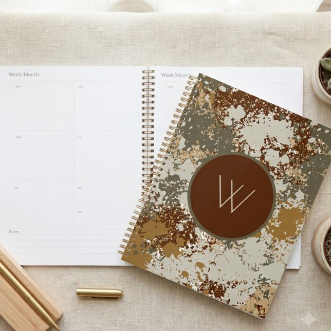 Planificateur Monogramme Moderne à Texture Grunge  (A stylish earth-toned grunge planner for organized professionals. Master your schedule in style.)