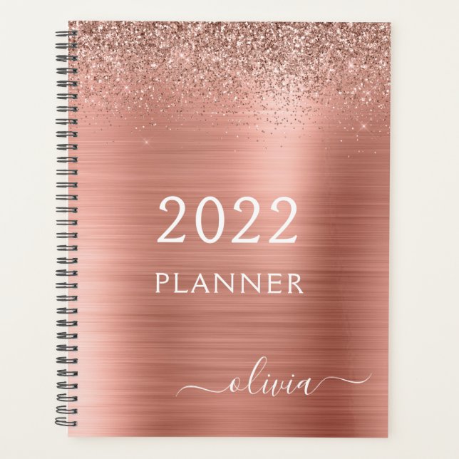 Planificateur Monogramme Paillettes Rose Gold 2022 (Devant)