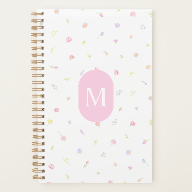 Planificateur Monogramme Rose Fleur Sauvage Pastel (Devant)