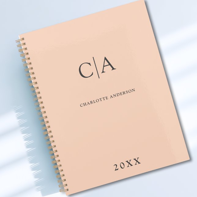 Planificateur monogramme simple et élégant (Simple Elegant Monogram Peach Custom Planner with your Name, Initials or Message)