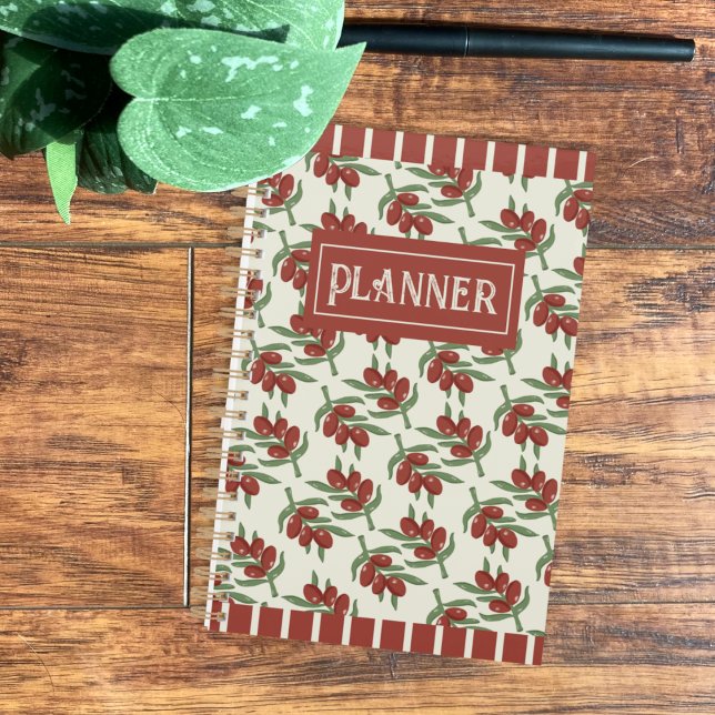 Planificateur Motif des olives rouges et des rayur (Red olives pattern everyday planner . )