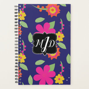 Planificateur néon floral monogramme rétro gras