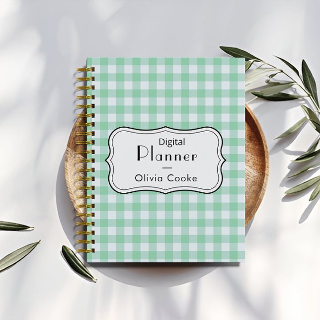 Planificateur numérique En vichy vert avec nom per (Green Gingham Digital Planner with Custom Name)