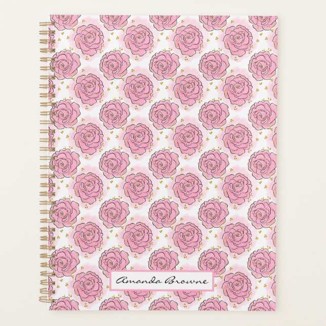 Planificateur peint de roses roses et de paillette (Devant)