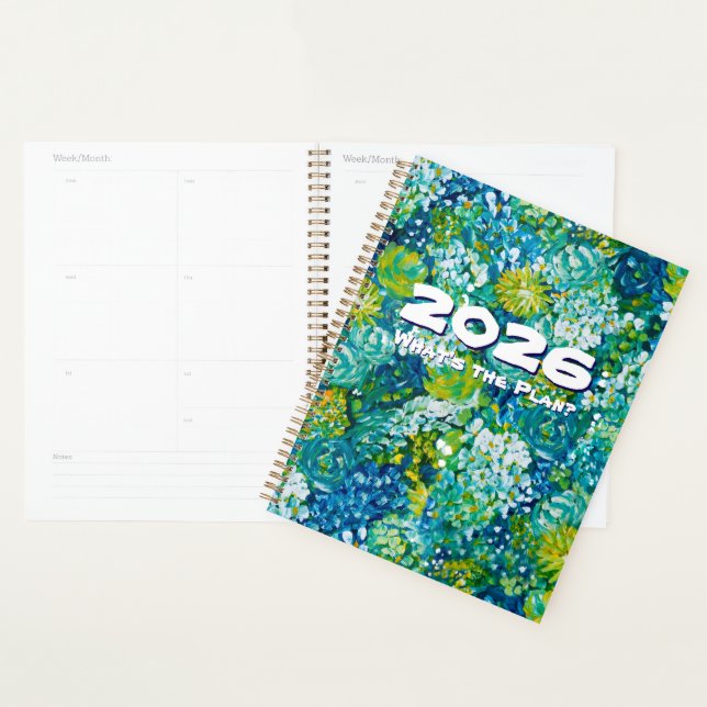 Planificateur personnalisable floral bleu et vert  (Devant avec enveloppe)
