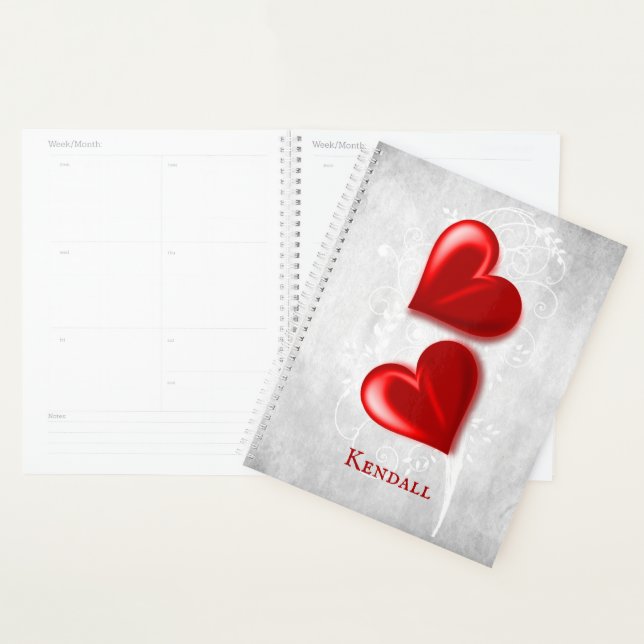 Planificateur personnalisé Red Hearts (Devant avec enveloppe)