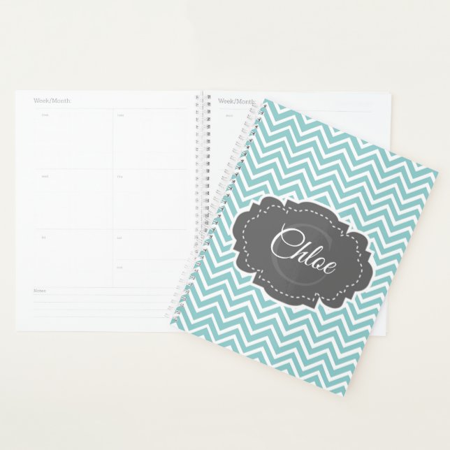 Planificateur personnalisé turquoise Chevron (Devant avec enveloppe)