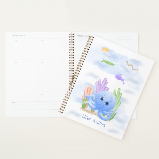 Planificateur pour parents de petite pieuvre bleue (Devant avec enveloppe)