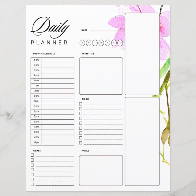 Planificateur quotidien à bordure florale rose (Devant)