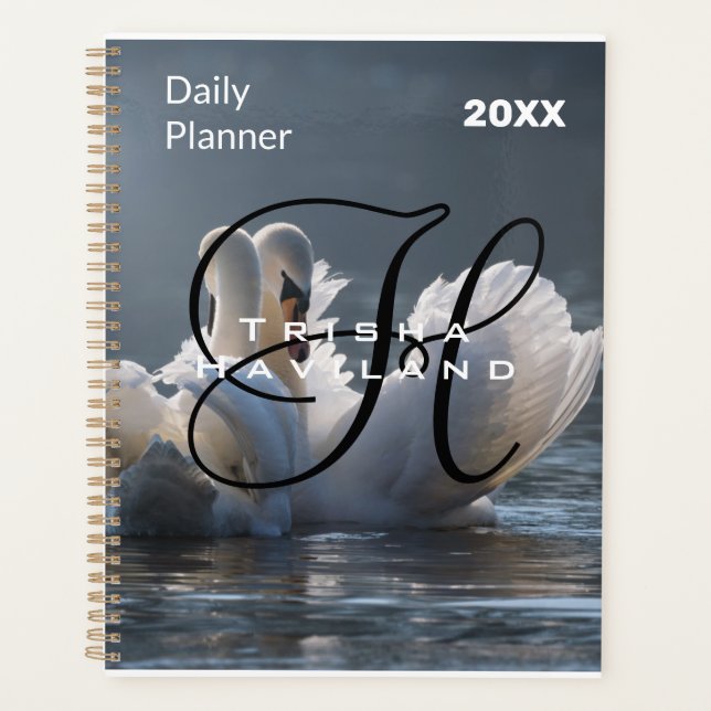 Planificateur quotidien à monogramme - Cygnes (Devant)