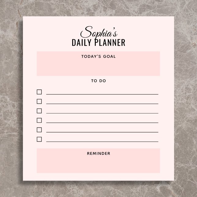 Planificateur quotidien bloc-notes rose pâle écrit (Créateur téléchargé)