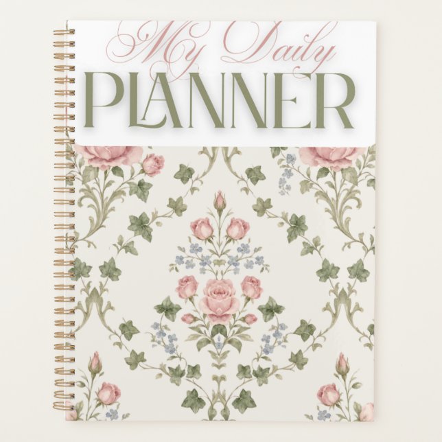 Planificateur quotidien classique damassé floral " (Devant)