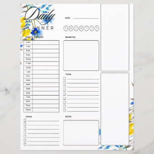 Planificateur quotidien floral bleu et jaune