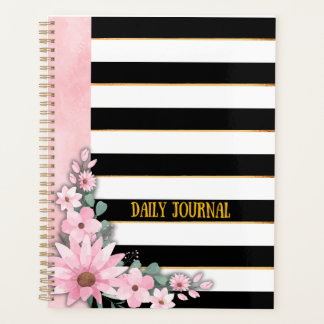 Planificateur quotidien floral noir et or chic