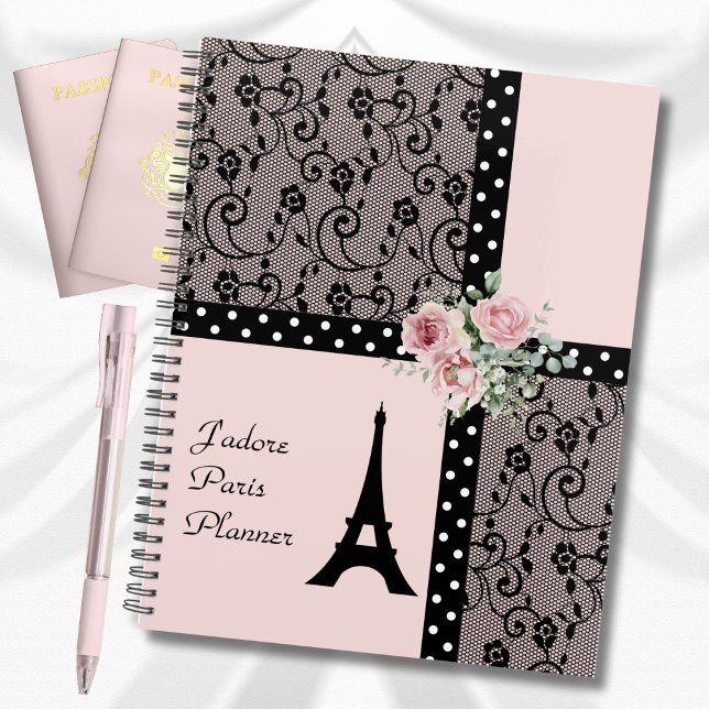 Planificateur romantique à pois roses de Paris Fra (Romantic Pink Polka Dot Paris France Planner)