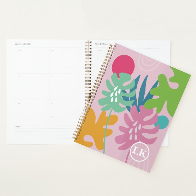 Planificateur rose moderne floral tropical nature  (Devant avec enveloppe)