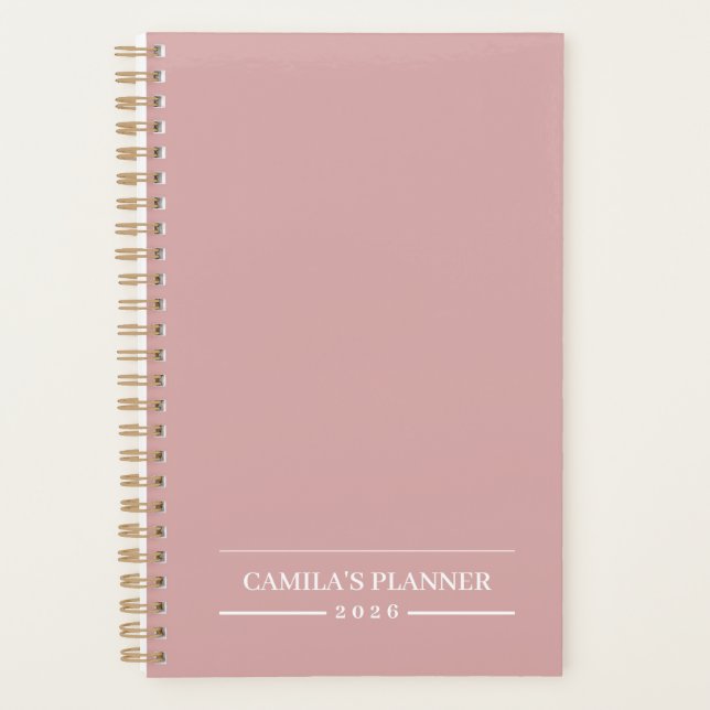 Planificateur Rose Poussiéreuse 2026 | Nom et Anné (Devant)
