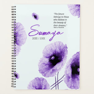 Planificateur spiral floral violet élégant personn