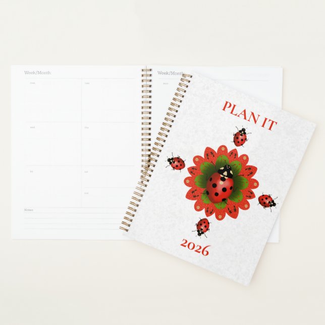 Planificateur Spirale 2026 Rouge, Blanc et Vert Co (Devant avec enveloppe)