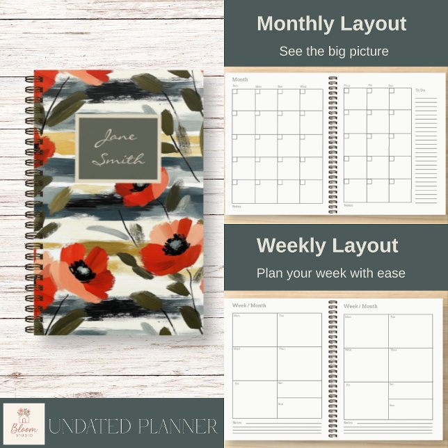 Planificateur Spirale Fleurs de Pavot Rouges Moder (Beautiful on the outside. Practical on the inside. Personalize your cover and enjoy clear layouts.)
