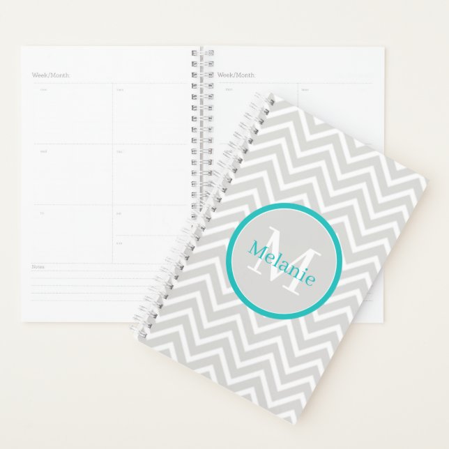 Planificateur turquoise Chevron Monogram (Devant avec enveloppe)