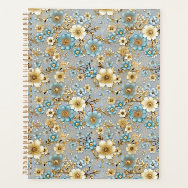 Planificateur turquoise et crème Floral Chiyogami (Devant)