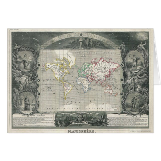 Planisphère 1847 Carte du monde de Victor Levasseu (Devant horizontal)