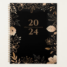 Planner Floral Gold & Black 2024