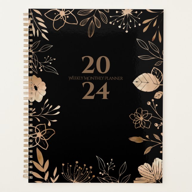 Planner Floral Gold & Black 2024 (Devant)