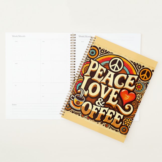 Planner Retro Peace, Love & Coffee (Devant avec enveloppe)