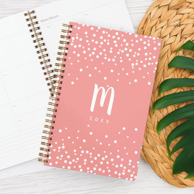 Planneur Monogramme Confetti Dots | Corail (Créateur téléchargé)