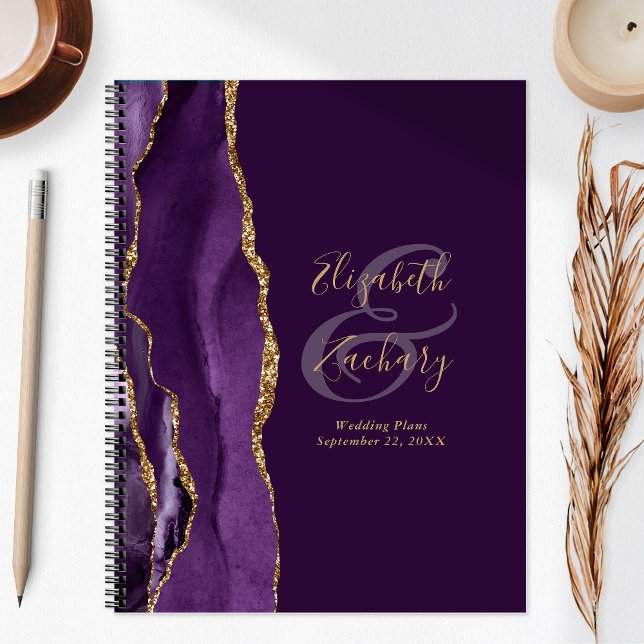 Plans de mariage Agate Geode Script Violet Or Prun (Créateur téléchargé)