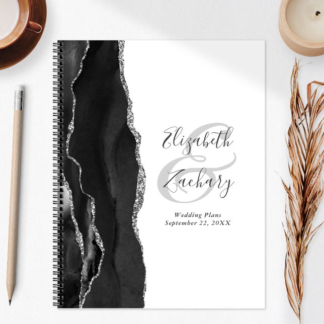 Plans de mariage noir argent écriture Agate Geode (Créateur téléchargé)
