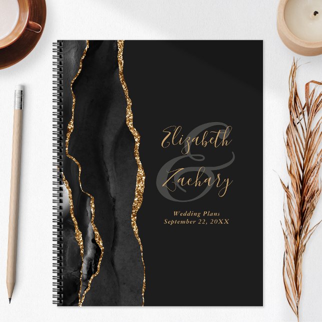 Plans de mariage noir or foncé écriture géode d'ag (Créateur téléchargé)