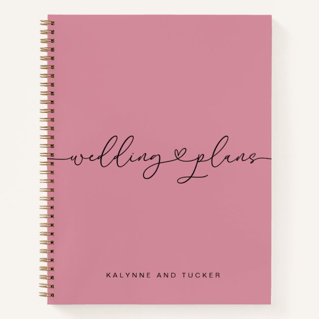 Plans de mariage rose mauve joli cahier coeur (Devant)