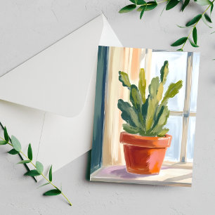 Plante de cactus Carte aquarelle botanique verte