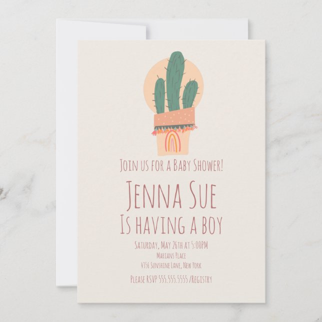 Plante de cactus moderne en pot Baby Shower arc-en (Devant)