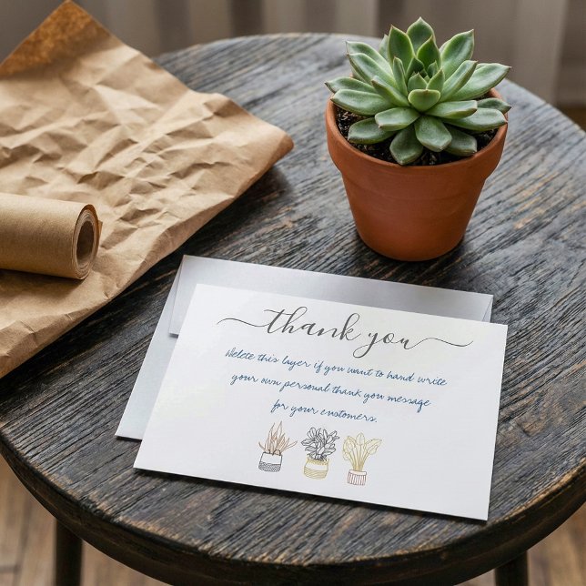 Plante de maison écrit à la main merci insérer la  (Hand written house plant thank you insert card.)