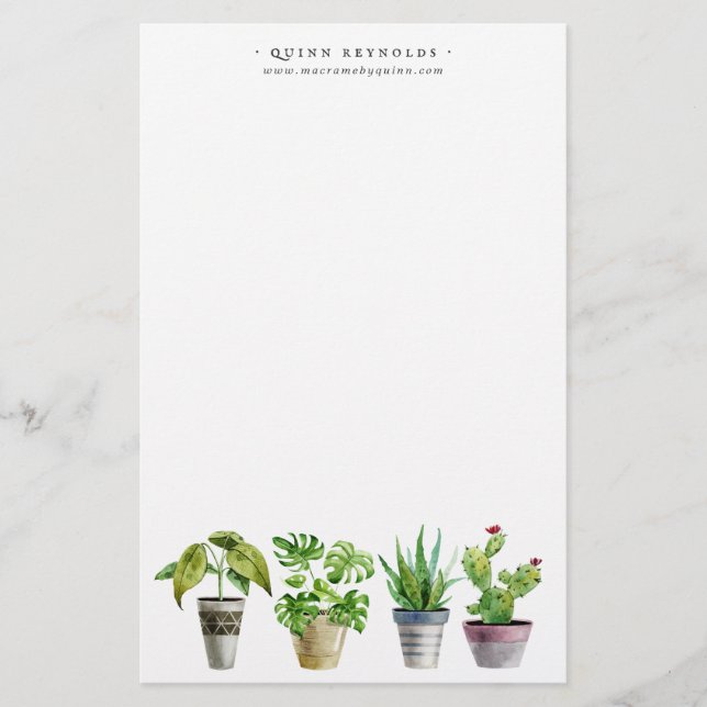 Plante en pot à aquarelle Boho | Papeterie à monog (Devant)