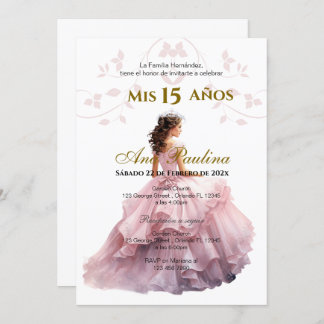 Plante rose Quinceañera Espagnol Invitation