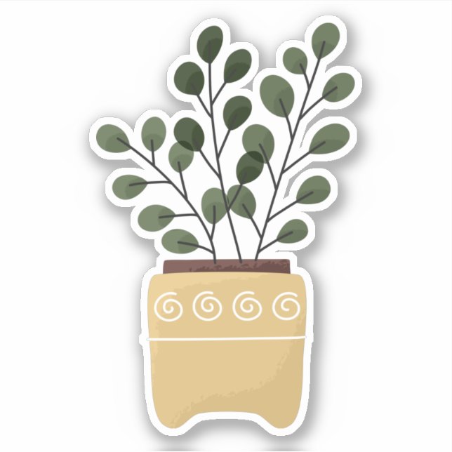 Plante verte en pot autocollant transparent (Devant)